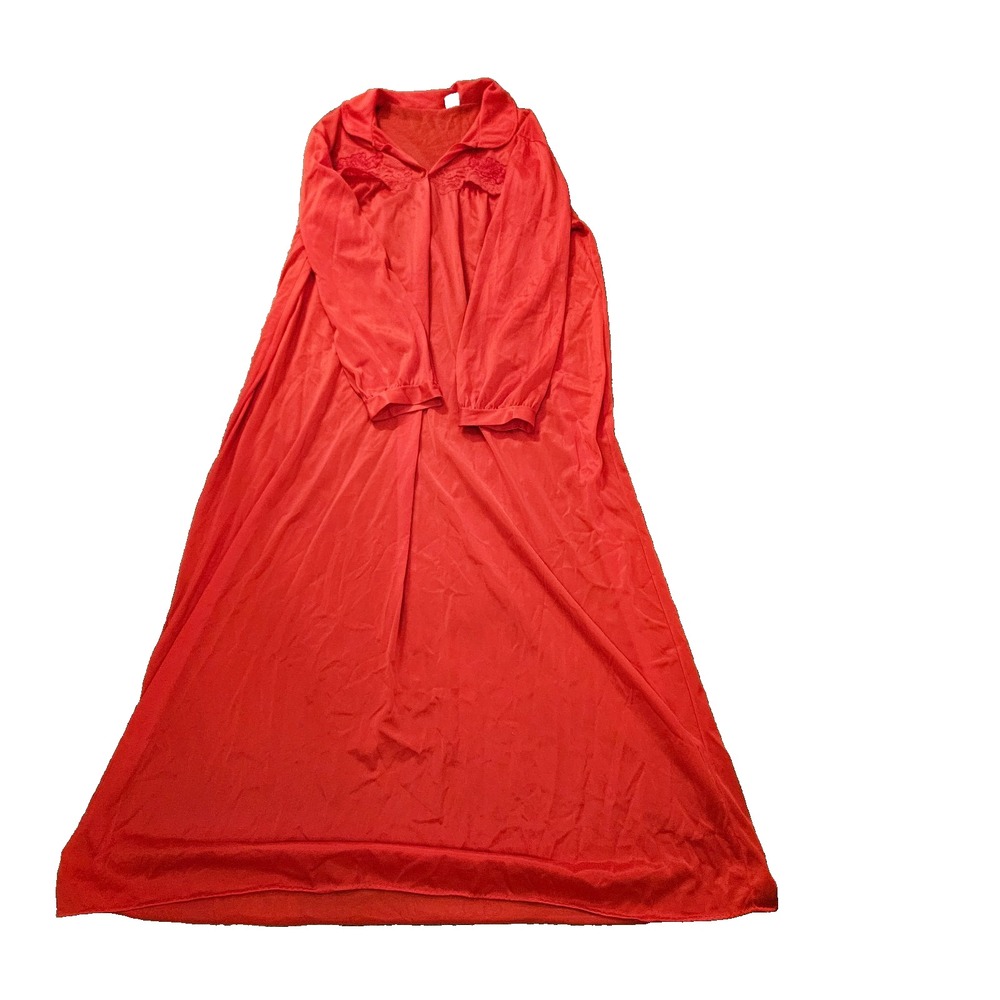 Gaymode VTG 50s 60s 70s Red Long Nightgown 100% Nylon Lace Size 38 tradwife